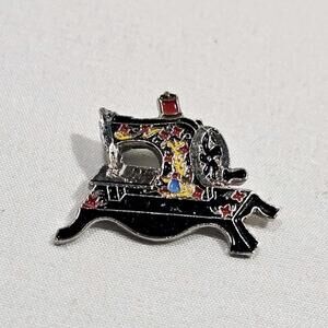 Vintage Clotilde #3 1910 Multicolor Enamel SEWING MACHINE Brooch Lapel Hat Pin